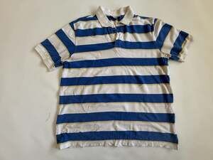 Reserve Mens Striped Polo Shirt Blue White Yellow Short Sleeve Size L